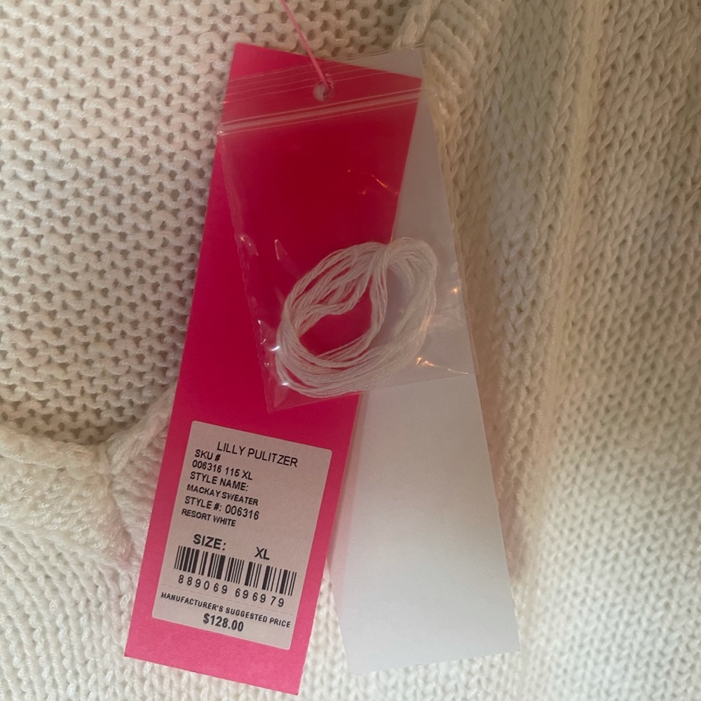 NWOT Lilly Pulitzer White Lightweight V-Neck Sweater with Tassels - Picture 6 of 6